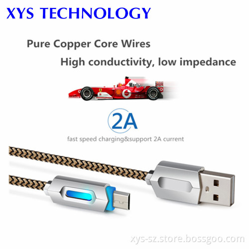 High Quality Metal Shell Copper Wire Braid USB Cable with Led Light